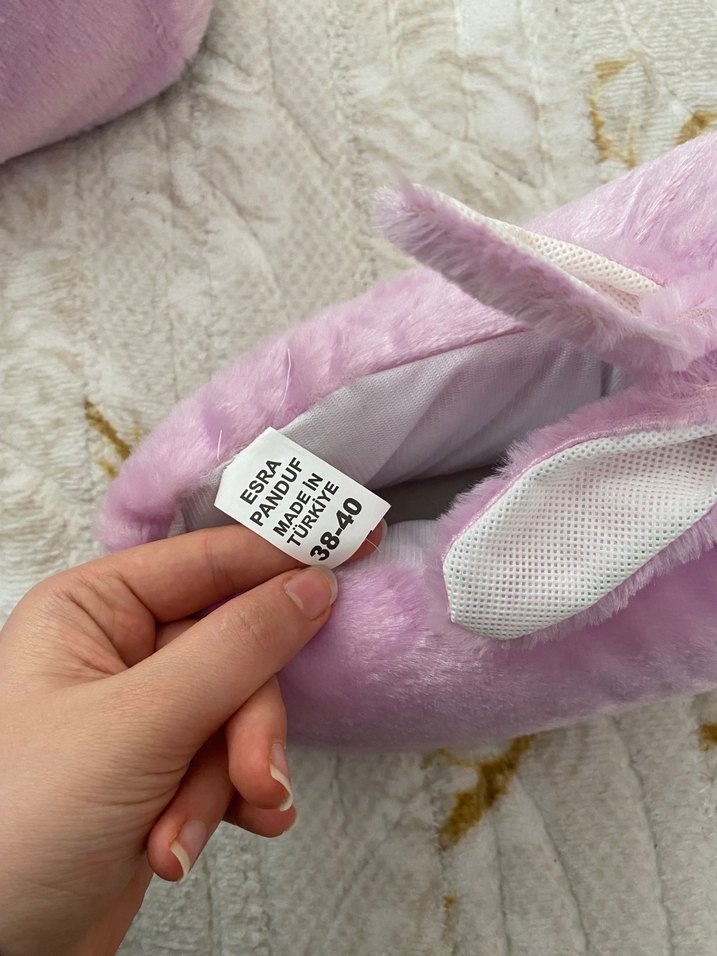 Kızlar İçin Pembe Peluş Tavşan Ev Terliği - Görsel 4