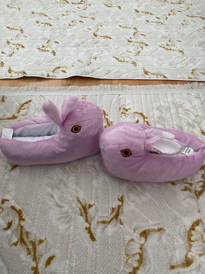 Kızlar İçin Pembe Peluş Tavşan Ev Terliği - Görsel 2