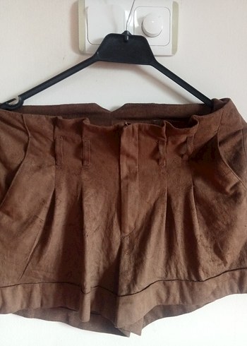 Kadın Kahverengi Süet Pilili Mini Şort - Görsel 5