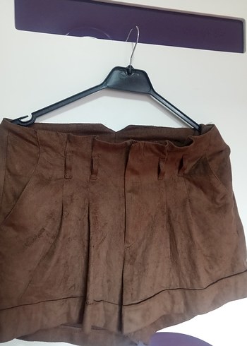 Kadın Kahverengi Süet Pilili Mini Şort - Görsel 8