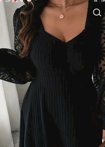 V Yaka Siyah Elbise - Görsel 3