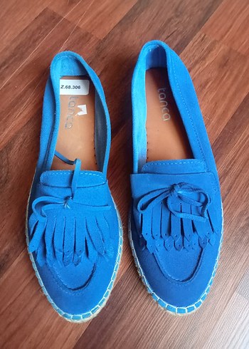 Mavi Süet Püsküllü Dolgu Topuklu Espadril - Görsel 8