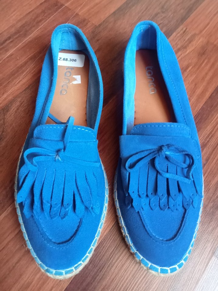 Mavi Süet Püsküllü Dolgu Topuklu Espadril - Görsel 4