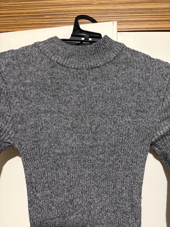 Gri Uzun Kollu Triko Kadın Elbise - Görsel 3