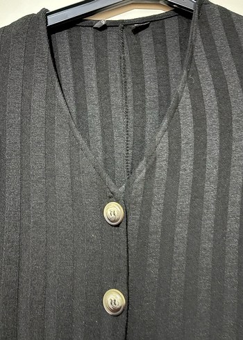 Düğmeli Uzun Siyah Kadın Elbise - Görsel 4