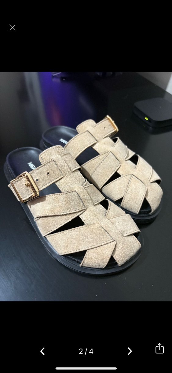 Bej Süet Tokalı Kadın Blok Topuklu Sandalet - Görsel 2