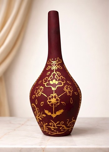 Bordo Altın Desenli Vazo - Görsel 2