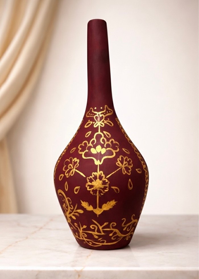 Bordo Altın Desenli Vazo - Görsel 2