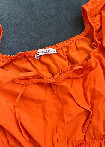 Turuncu Uzun Volanlı Bohem Elbise - Görsel 2