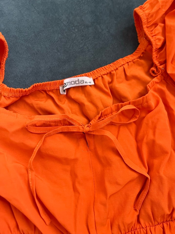 Turuncu Uzun Volanlı Bohem Elbise - Görsel 2