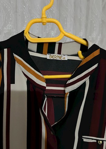 Düğmeli Çizgili Kadın Gömlek - Görsel 2