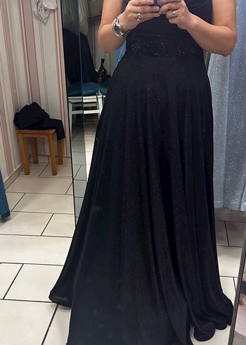 42 Beden Siyah Parlak Uzun Strappy elbise