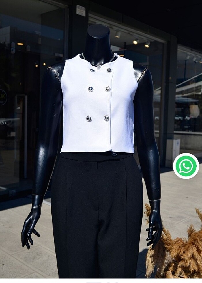 Beyaz triko yelek  - Görsel 2