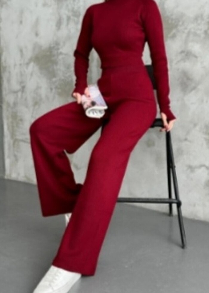 Crop bordo triko takım - Görsel 2