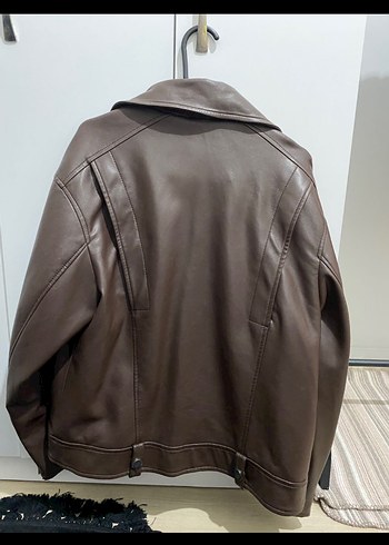 s Beden kahverengi Renk BERSHKA Kahverengi Deri Biker Ceket