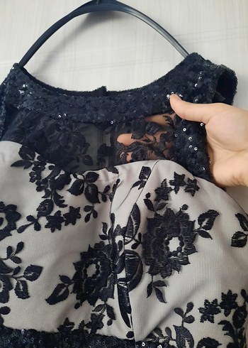 Dantel Detaylı Gri Uzun Abiye Elbise - Görsel 6