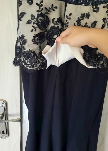 Dantel Detaylı Gri Uzun Abiye Elbise - Görsel 3