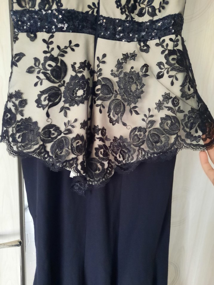 Dantel Detaylı Gri Uzun Abiye Elbise - Görsel 4