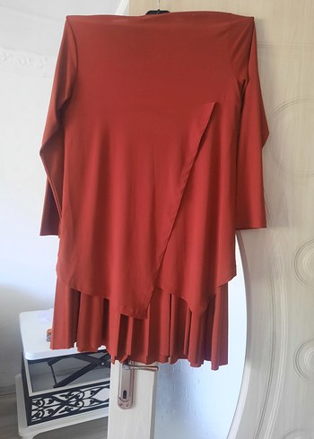 Drapeli Kırmızı Uzun Kadın etek takım - Görsel 2