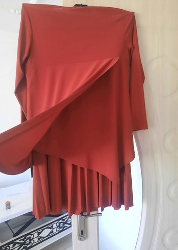 Drapeli Kırmızı Uzun Kadın etek takım - Görsel 3