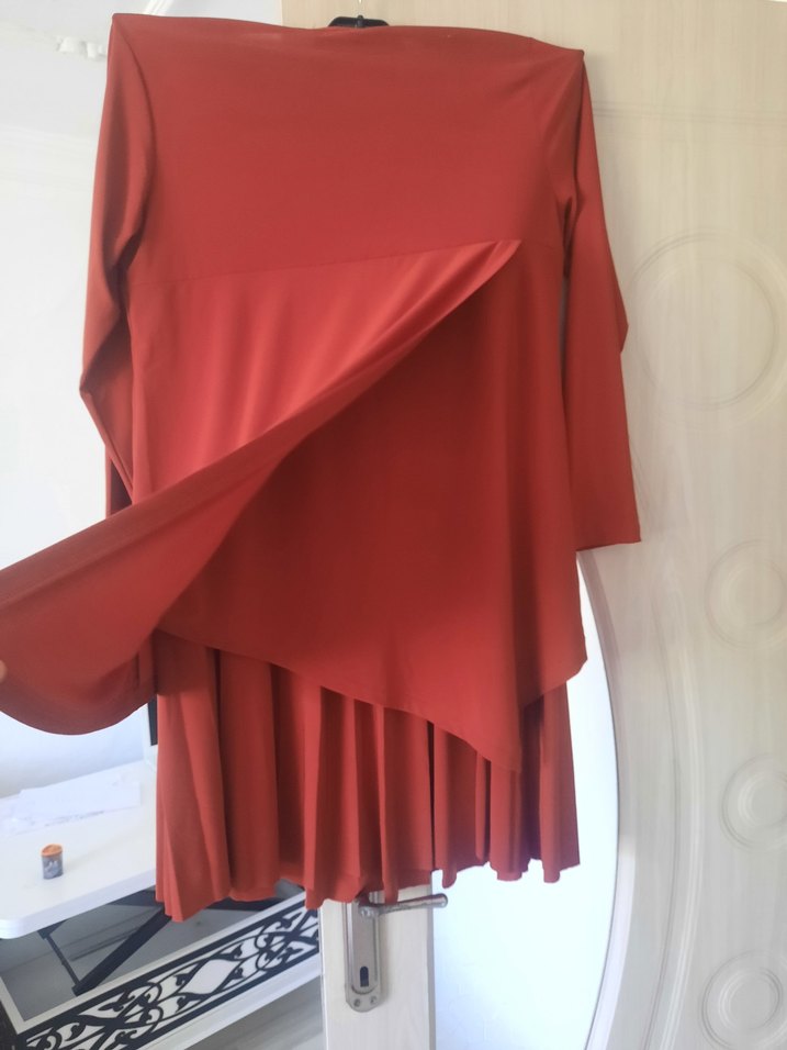 Drapeli Kırmızı Uzun Kadın etek takım - Görsel 3