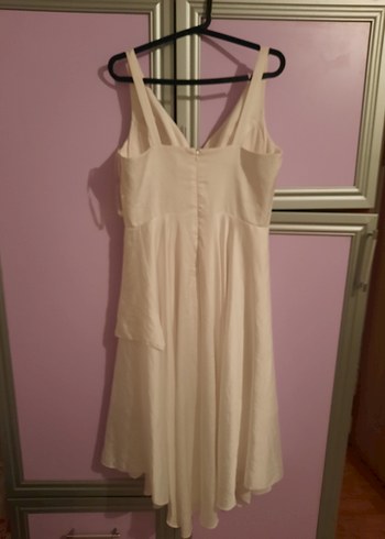 Beyaz V Yaka Midi Drapeli Abiye Elbise - Görsel 5