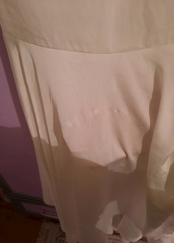 Beyaz V Yaka Midi Drapeli Abiye Elbise - Görsel 6