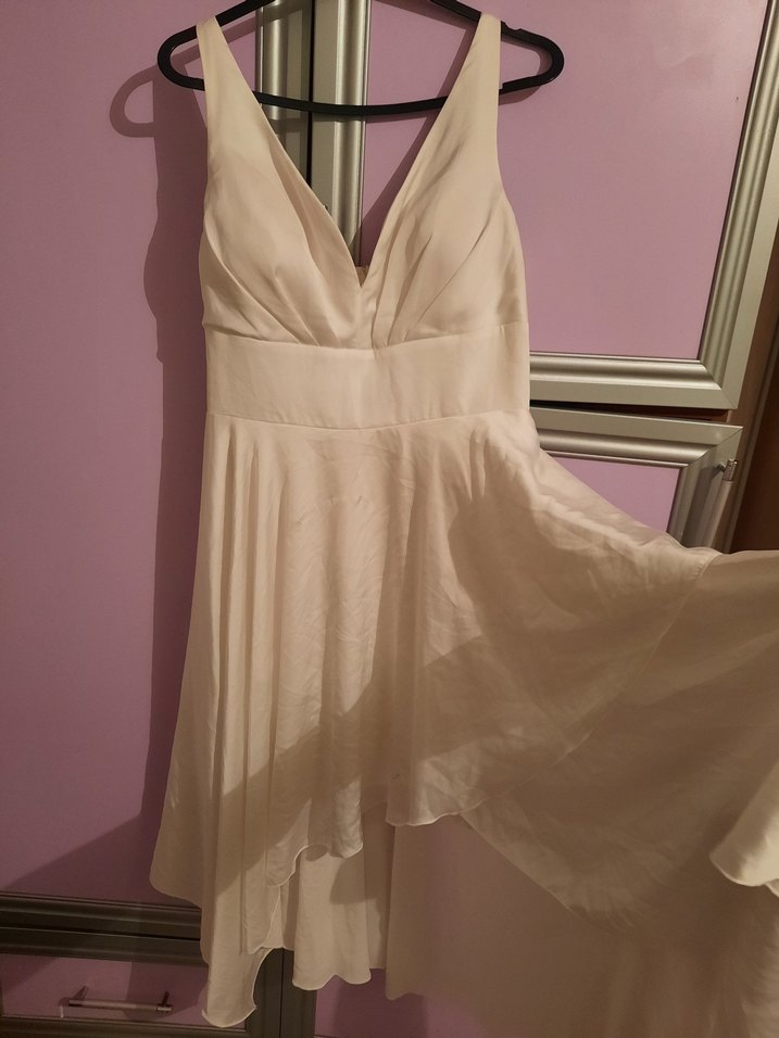 Beyaz V Yaka Midi Drapeli Abiye Elbise - Görsel 2