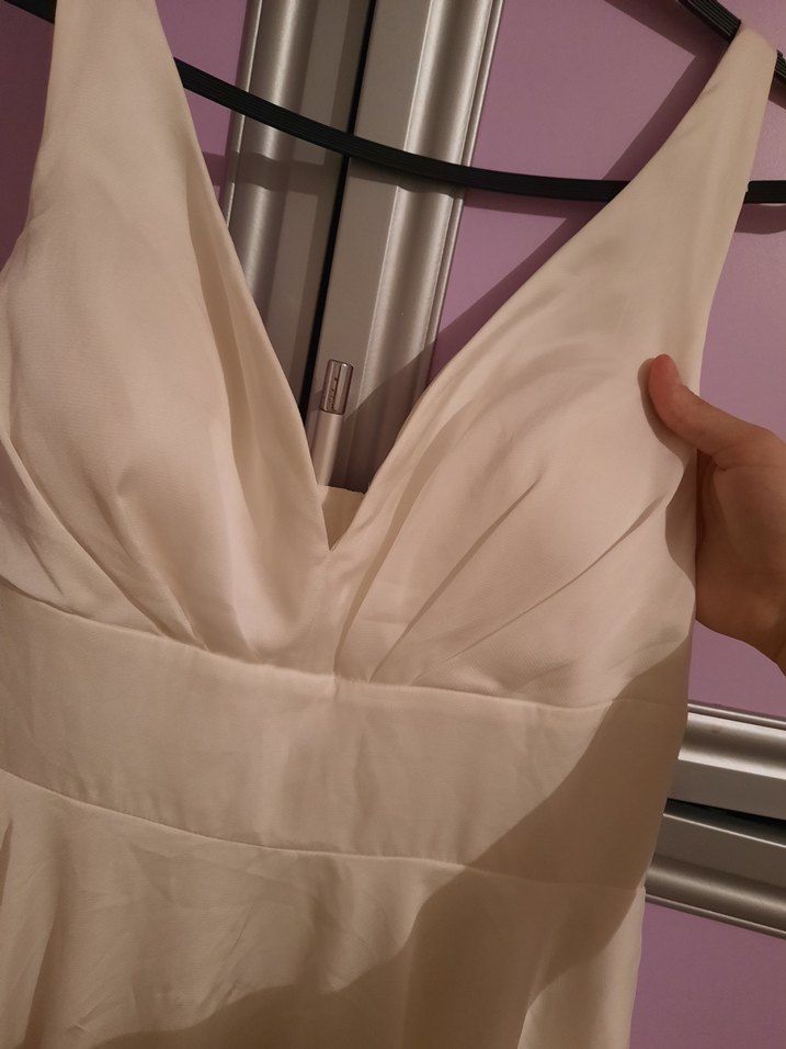 Beyaz V Yaka Midi Drapeli Abiye Elbise - Görsel 3