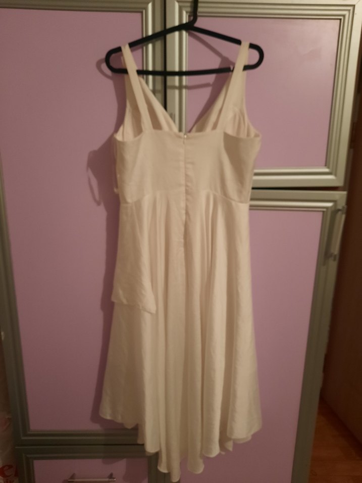 Beyaz V Yaka Midi Drapeli Abiye Elbise - Görsel 5