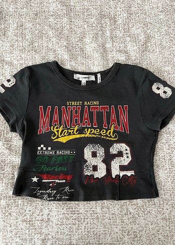 xs Beden gri Renk Kadın Baskılı Crop Top