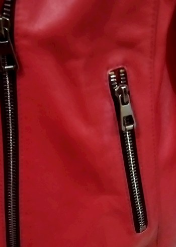 Kırmızı Orijinal Deri Biker Kapüşonlu Ceket - Görsel 2