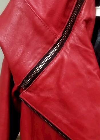 Kırmızı Orijinal Deri Biker Kapüşonlu Ceket - Görsel 3