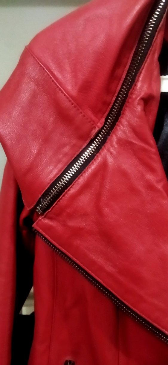 Kırmızı Orijinal Deri Biker Kapüşonlu Ceket - Görsel 3