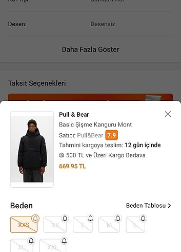 Pull and bear kanguru mont L beden 