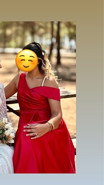 l Beden Kırmızı saten elbise abiye