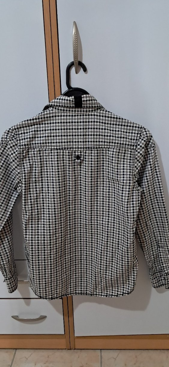 Erkek Çocuk Gri Kareli Uzun Kollu Gömlek - Görsel 2