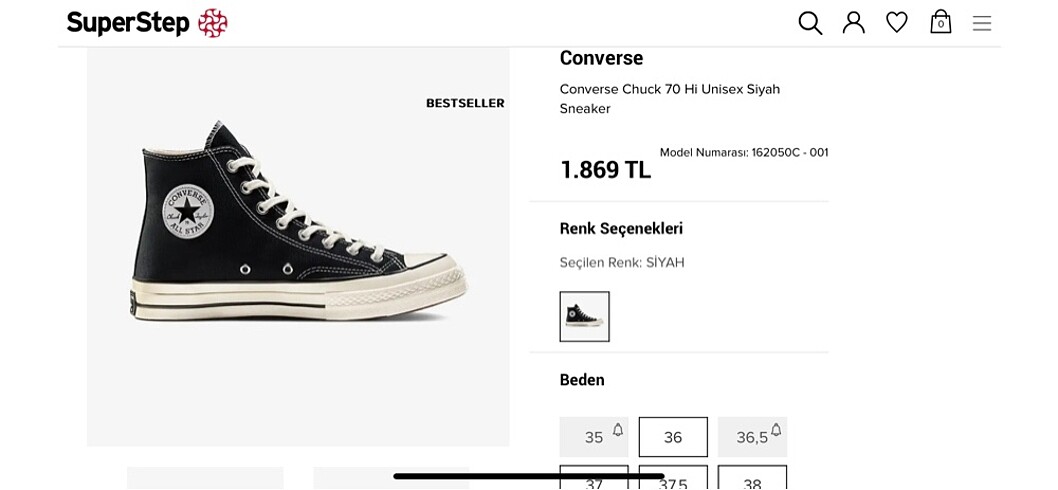 Converse Chuck 70 Hi Unisex Siyah Sneaker