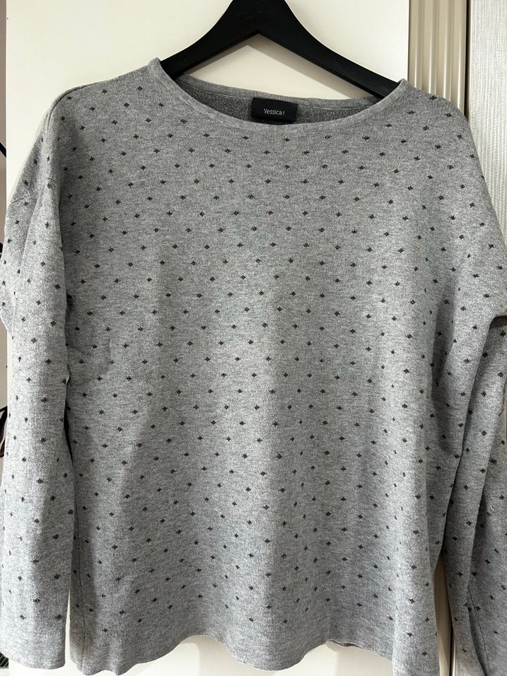 Gri Uzun Kollu Örgü Kadın Kazak - Görsel 2