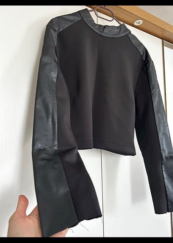 Siyah Deri Kadın Biker Ceket - Görsel 2