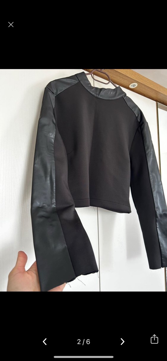 Siyah Deri Kadın Biker Ceket - Görsel 2