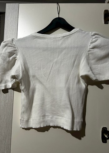 Beyaz Kısa Kollu Triko Bluz - Görsel 3