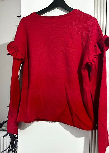 Kadın Kırmızı Uzun Kollu Fırfırlı Kazak - Görsel 5