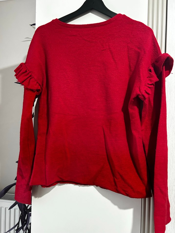 Kadın Kırmızı Uzun Kollu Fırfırlı Kazak - Görsel 5