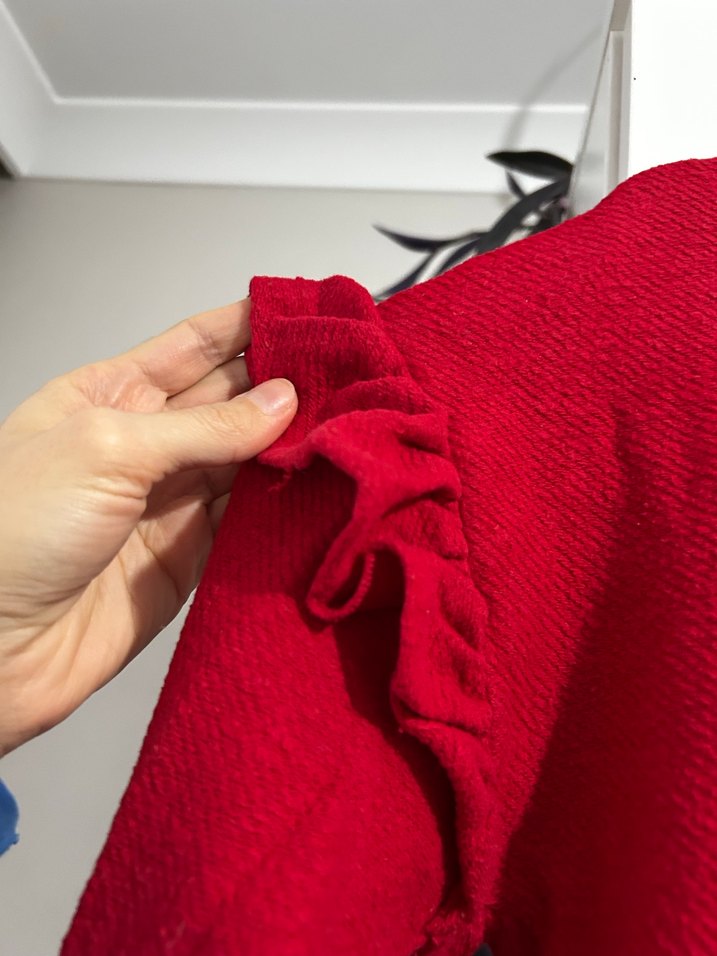 Kadın Kırmızı Uzun Kollu Fırfırlı Kazak - Görsel 4