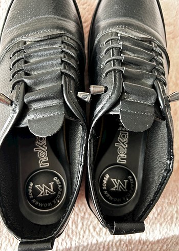 Siyah Deri Tokalı Stiletto Kadın Oxford Ayakkabı - Görsel 4