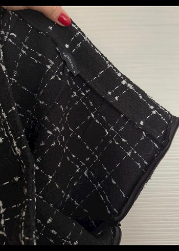 Siyah Ekose Örme Mini Etek - Görsel 4