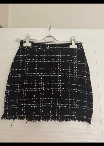 Siyah Ekose Örme Mini Etek - Görsel 3