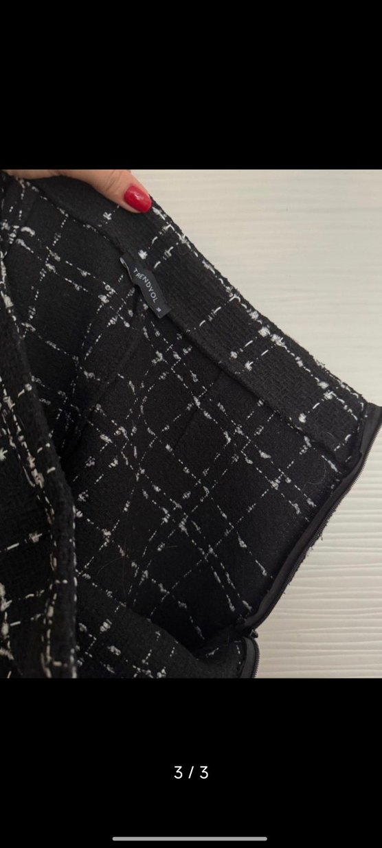 Siyah Ekose Örme Mini Etek - Görsel 4