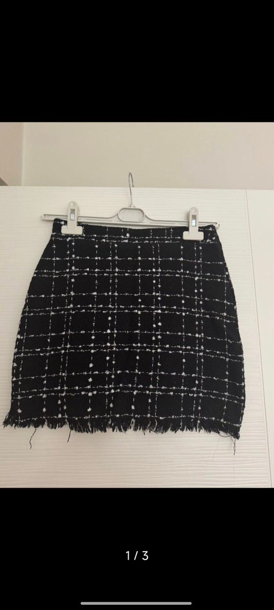 Siyah Ekose Örme Mini Etek - Görsel 3
